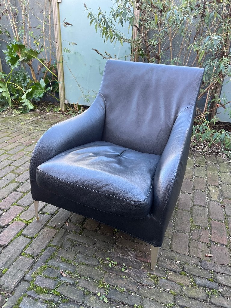 B&B Italia Florence fauteuil Antonio Citerio Zwart leer, Huis en Inrichting, Ophalen, Gebruikt, 75 tot 100 cm, Italiaans Vintage Klassiek