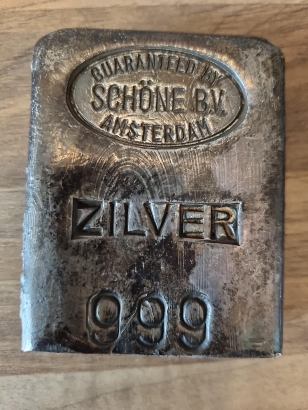Oude zilverbaar van Schöne B.V. Amsterdam, Postzegels en Munten, Ophalen, Zilver