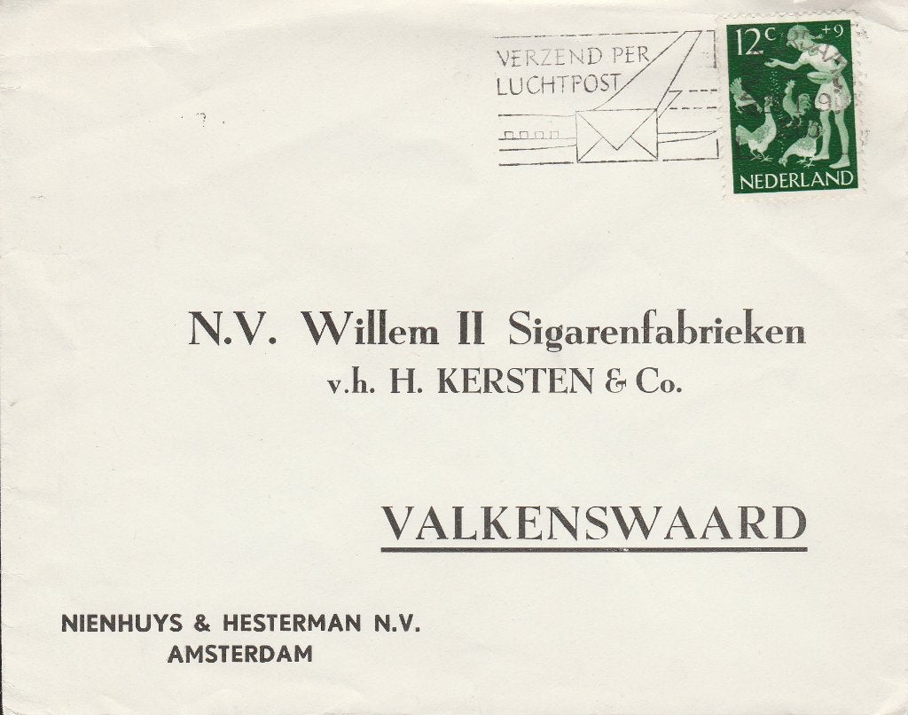 VALKENSWAARD 1962 Bedrijsfenvelop WILLEM II sigarenfabrieken, Ophalen of Verzenden, 1960 tot 1980, Gelopen, Noord-Brabant