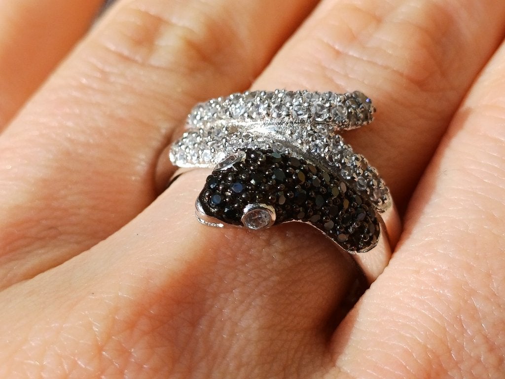 Vanoli 925 zilveren slang ring zwart wit topaas maat 19, Sieraden, Tassen en Uiterlijk, Ringen, Daiva1973@hotmail.com, Vanoli