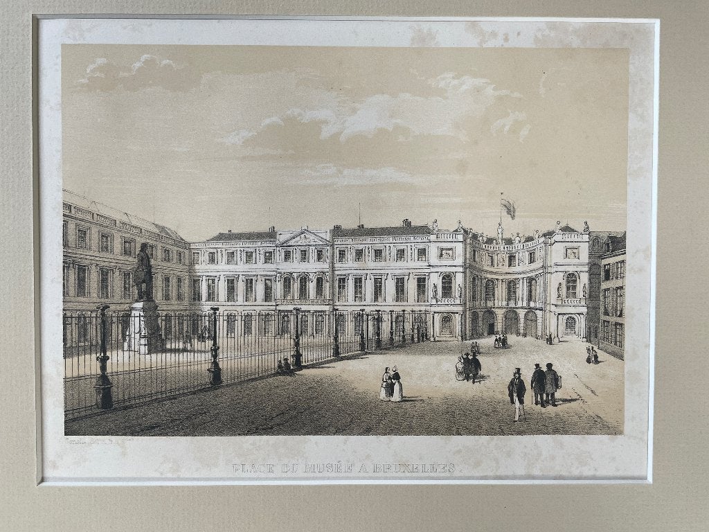 Brussel / place du musee bruxelles 1850 - P0408, Antiek en Kunst, Ophalen of Verzenden, Ets, 1800 - 1899