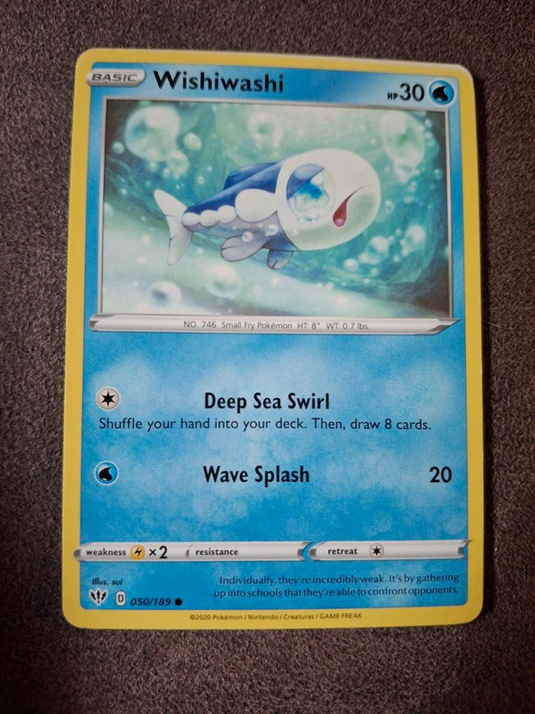 Wishiwashi Pokémon Kaart (050/189), Ophalen of Verzenden, Zo goed als nieuw, Losse kaart