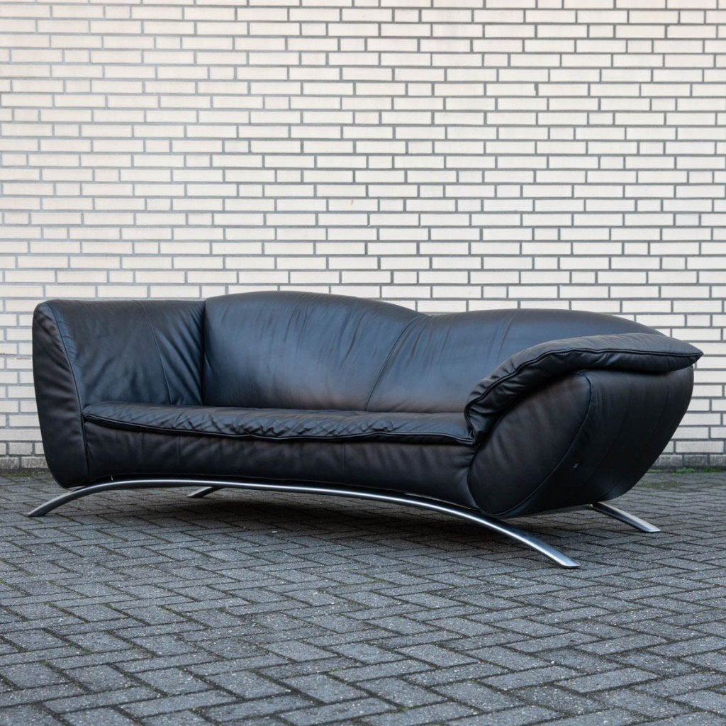 Vintage Rolf Benz Forum 344 Design Bank Zwart Leer, Huis en Inrichting, Ophalen, Gebruikt, Tweepersoons, 75 tot 100 cm