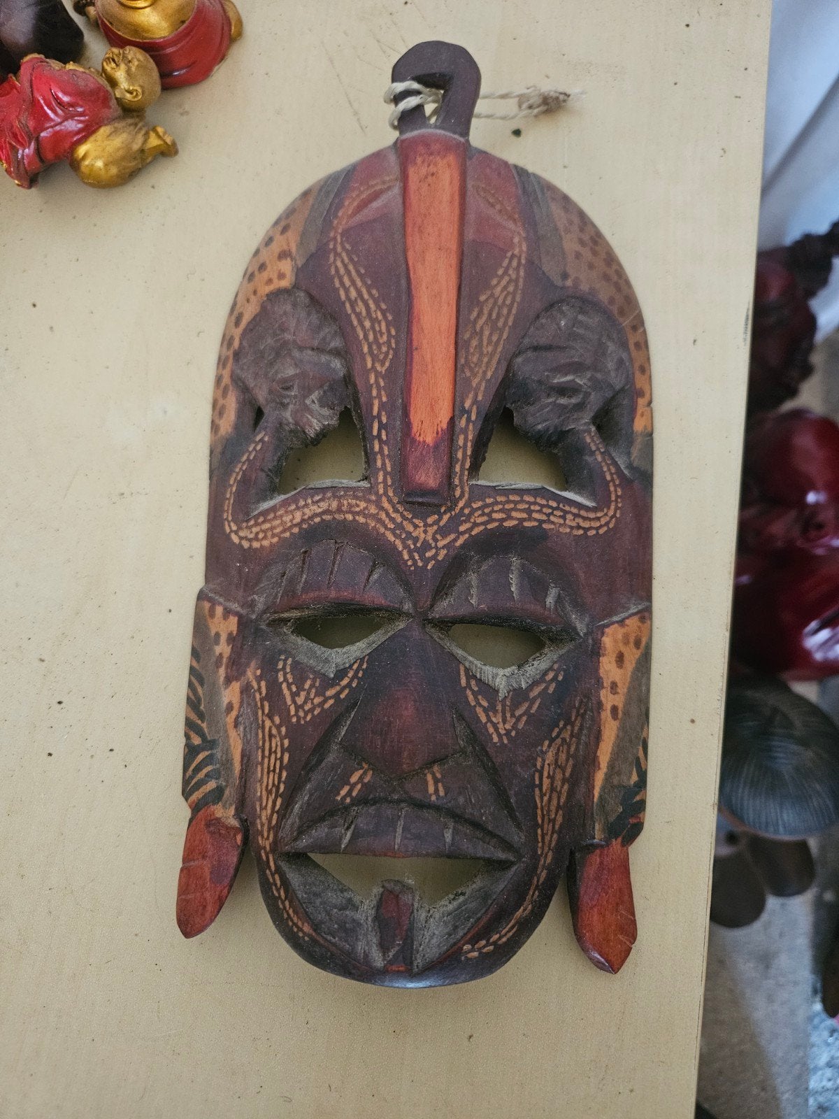 Houten Afrikaans Masker - Handgesneden Wanddecoratie, Hout, Bruin, Afrika, Masker