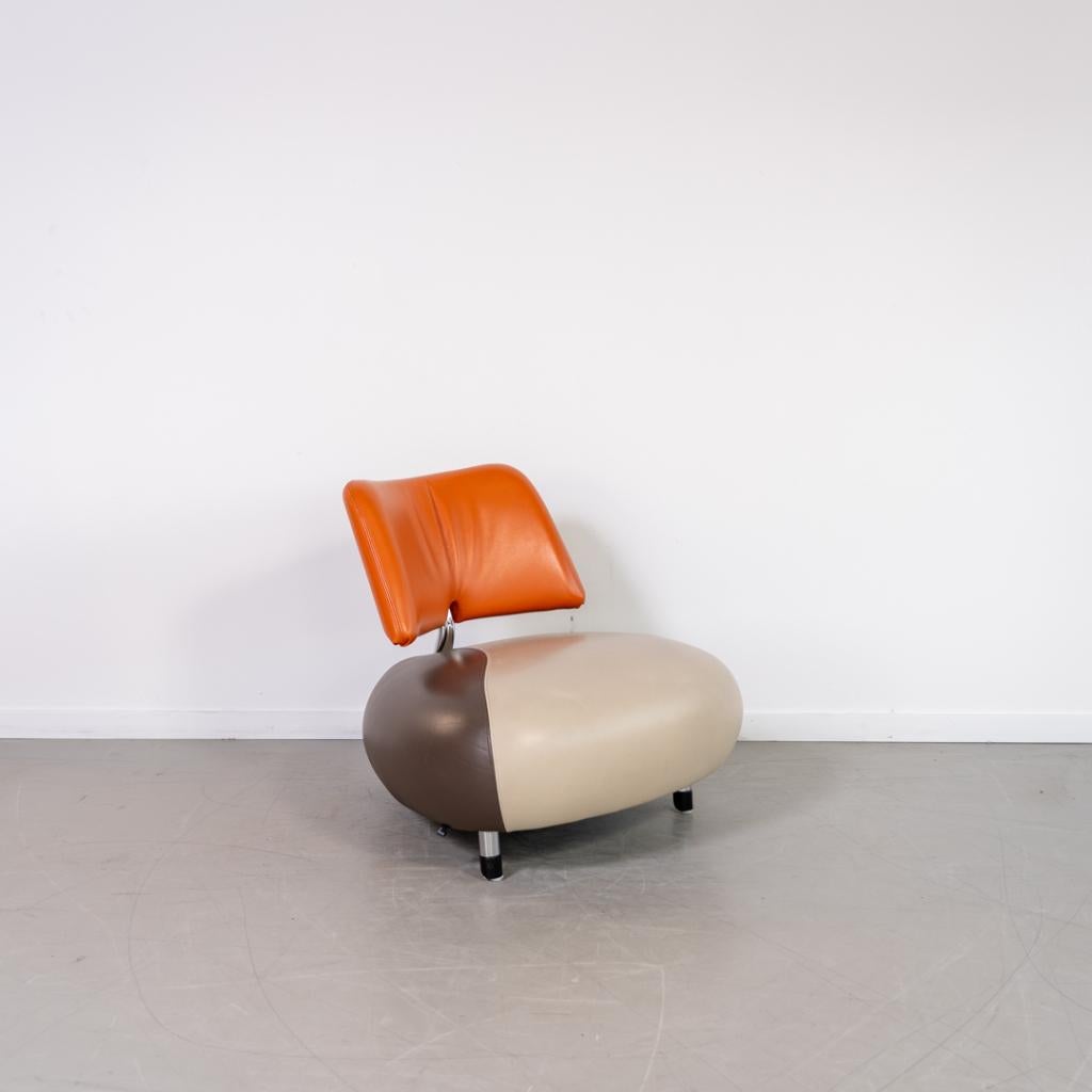 1x Leolux Pallone Fauteuil Beige/Bruin/Oranje - Chroom