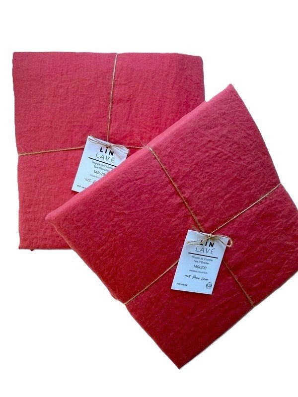 100% linnen dekbedovertrek 140x200 (set van 2) Rood, Ademend, Eenpersoons, Nieuw, Ophalen of Verzenden