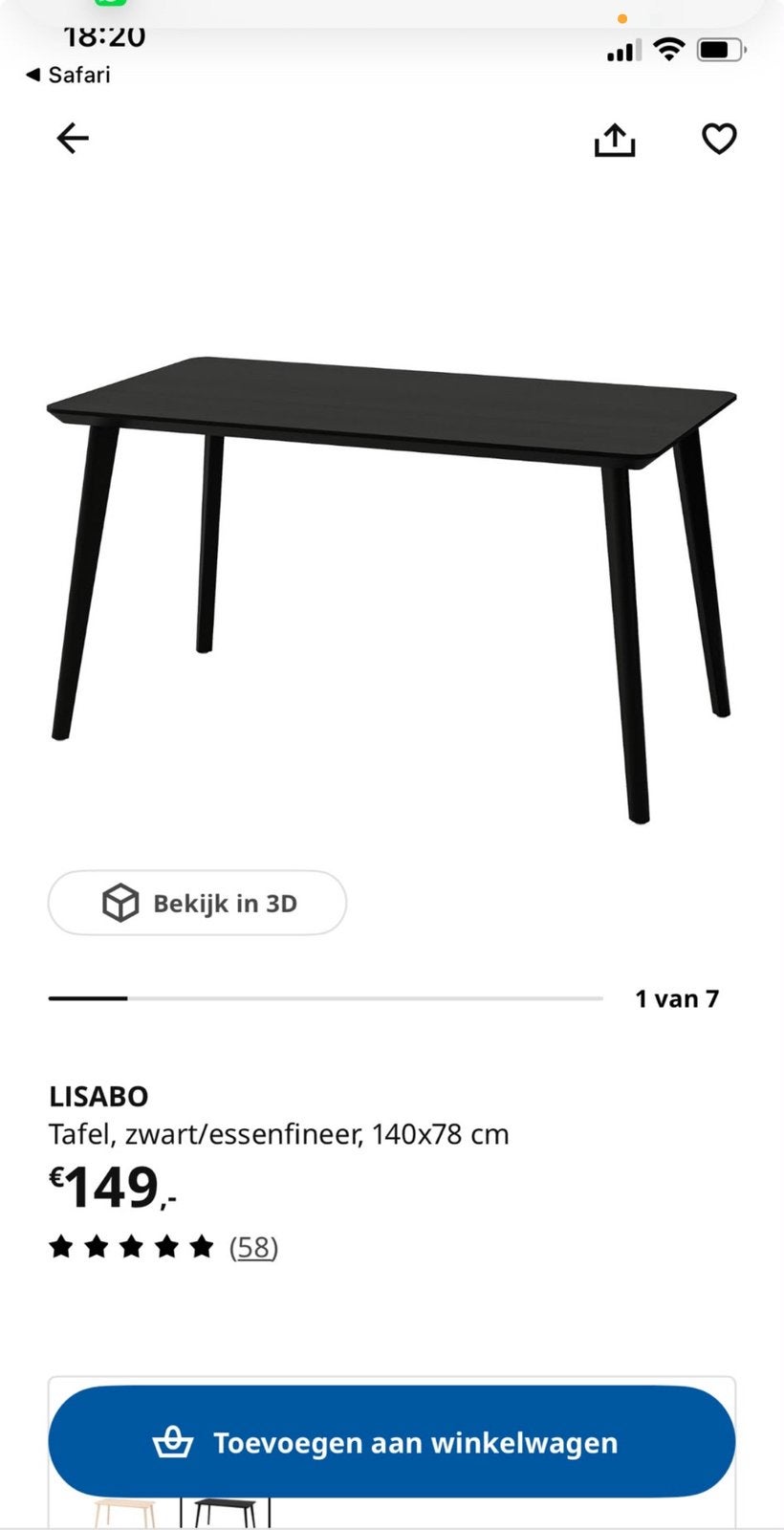 IKEA tafel - Zwart, Ophalen, 100 tot 150 cm, 50 tot 100 cm, Zo goed als nieuw