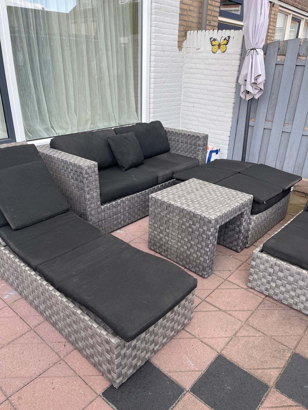 Complete Wicker Loungeset met Ligbedden en Tafel, Tuin en Terras, Ophalen, Gebruikt, Meer dan 8 zitplaatsen, Loungeset