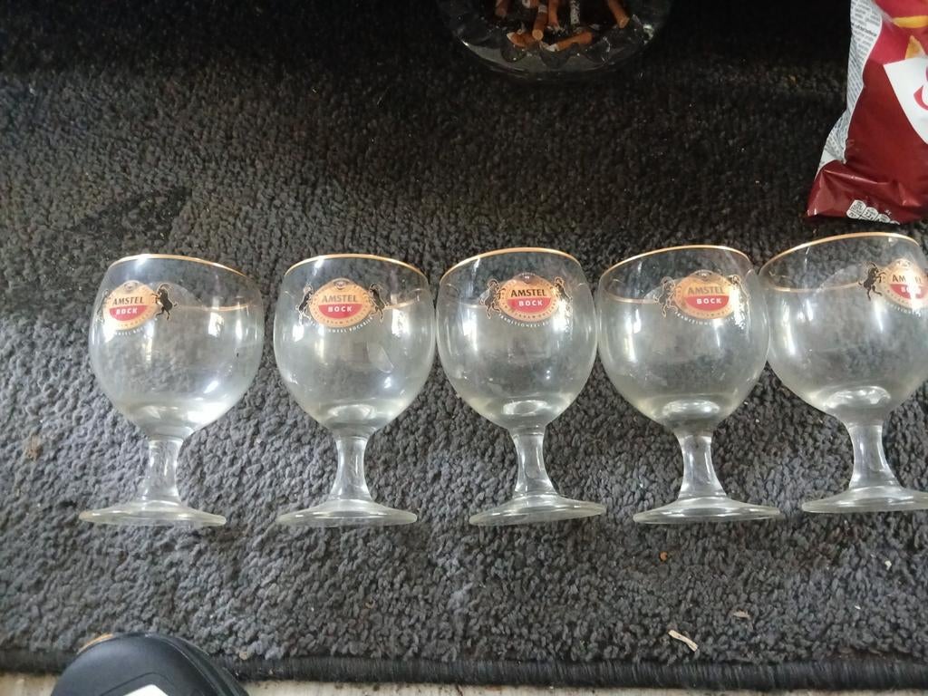 Set van 5 Amstel Bock bierglazen, Ophalen of Verzenden, Meerkleurig, Overige merken, Glas