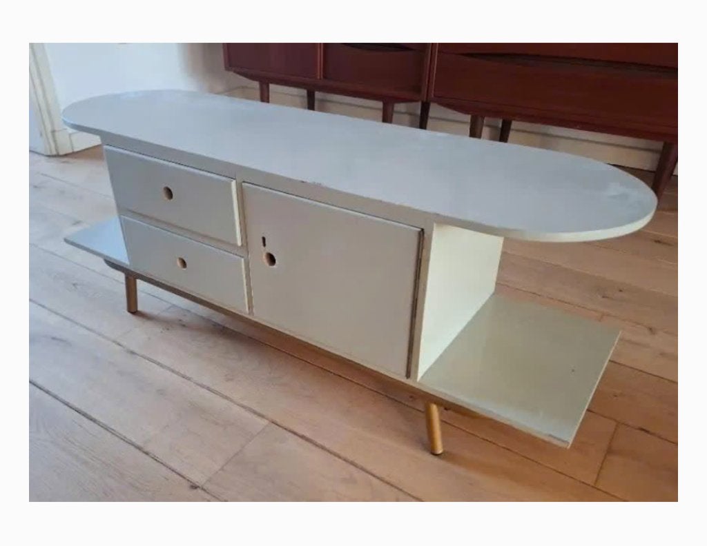 Vintage Wood tv cabinet / cabinet / sideboard, Ophalen, Met plank(en), Gebruikt, 100 tot 150 cm
