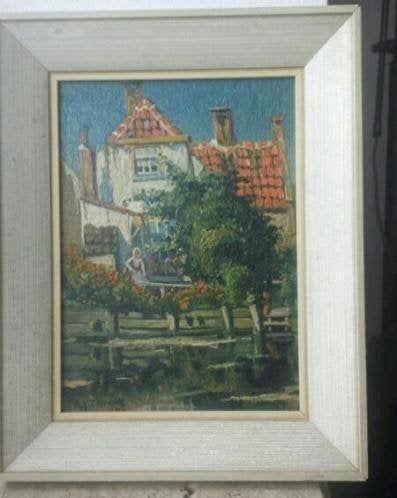 Olieverf Arie j. Zwart 1923 Rijswijk Rembrandtskade + boek, Ophalen