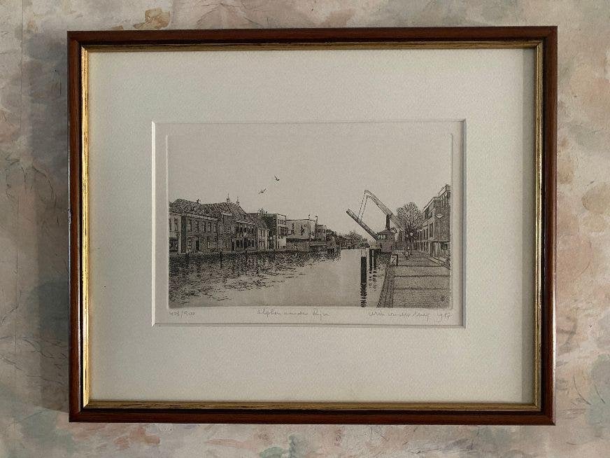 Ets  ,   Alphen  aan  den  Rijn  .  1987, Antiek en Kunst, Kunst | Etsen en Gravures, Ophalen of Verzenden, Stadsgezicht, Ets
