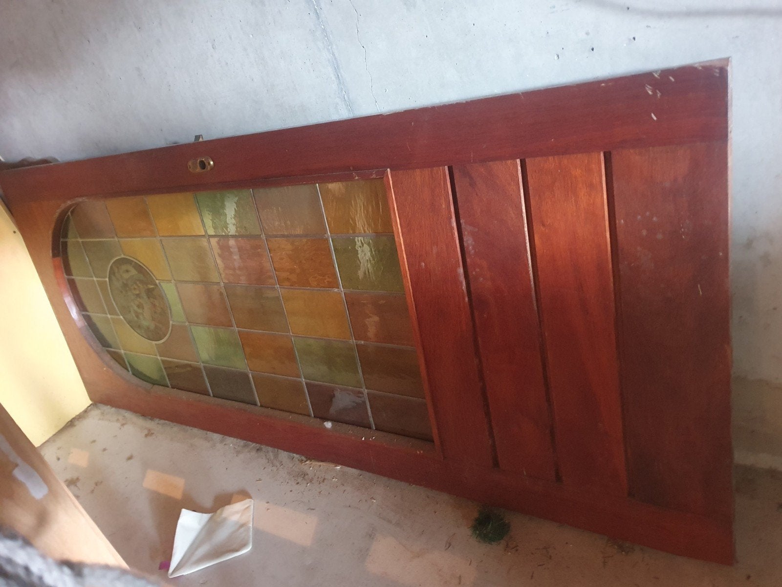 Eikenhouten deur met origineel glas in lood (200x82cm), Doe-het-zelf en Verbouw, Deuren en Horren, Ophalen, Gebruikt, 80 tot 100 cm