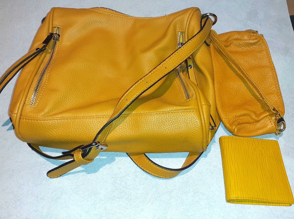 tas setje mosterdgele handtas en accessoires 3 delig, Sieraden, Tassen en Uiterlijk, Ophalen of Verzenden, Nieuw, Geel, Handtas