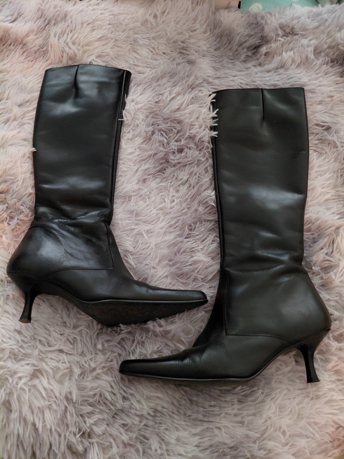 Duo Boots Echt Leren Laarzen - Smalle Schacht - Maat 35, Hoge laarzen, Verzenden, Zwart, Zo goed als nieuw