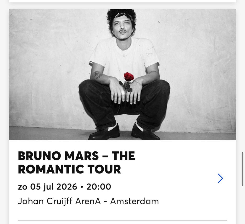 Bruno Mars staanplaats zondag, Tickets en Kaartjes, Eén persoon, Juli
