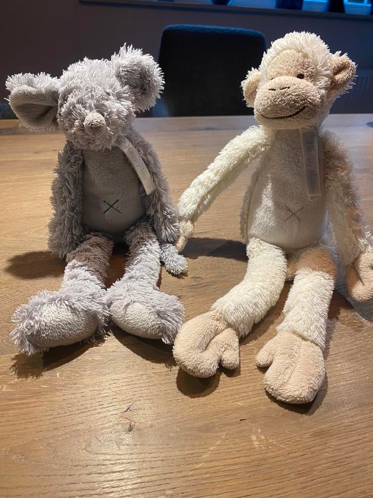 Knuffel Happy Horse muis (grijs) en aapje (beige), Happy Horse, Ophalen of Verzenden, Zo goed als nieuw, Middelgroot (20 tot 80 cm)