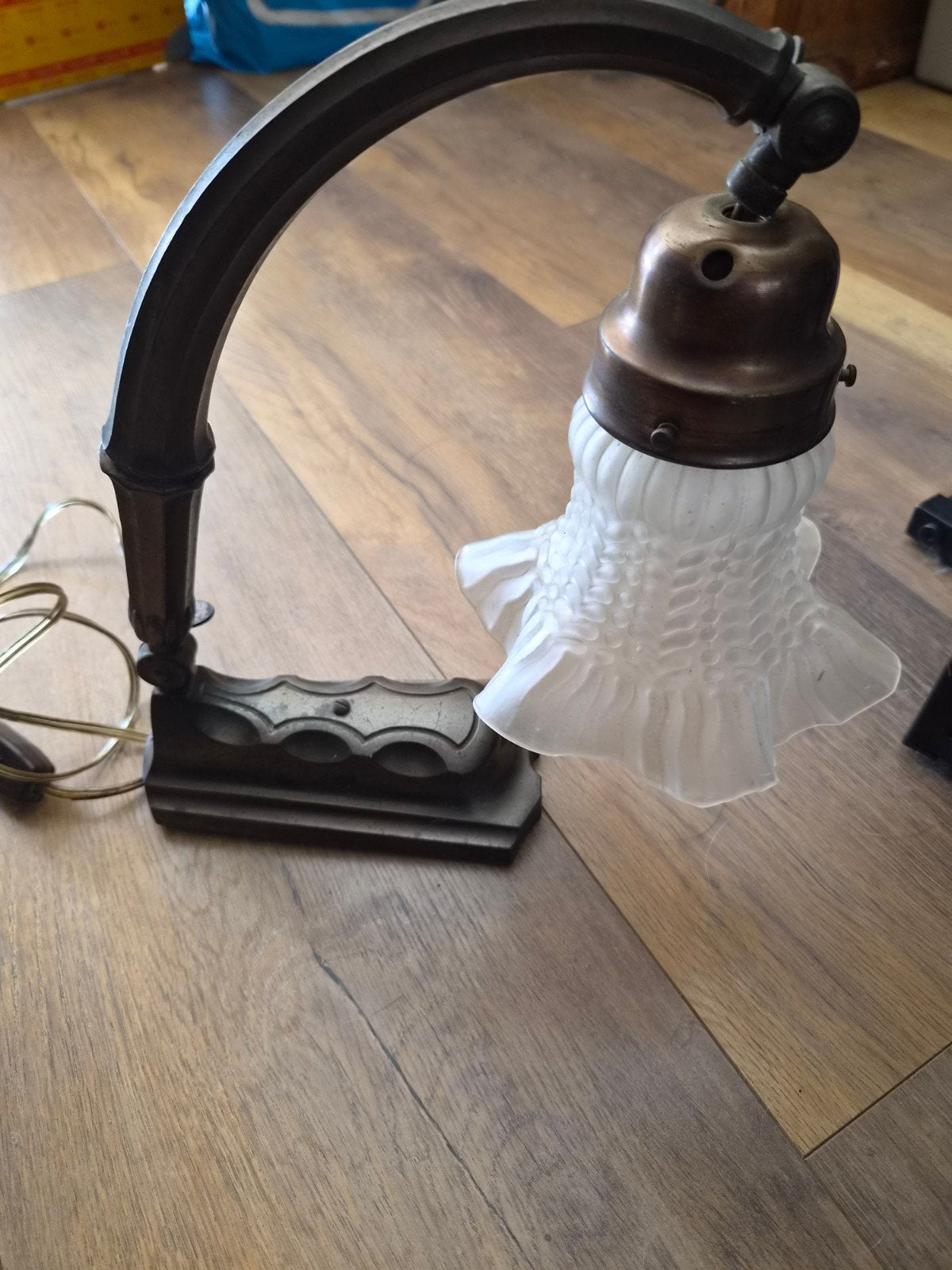 Antieke Franse Art Nouveau tafel/bureaulamp ca.1920, Ophalen of Verzenden, Glas, Bureaulamp