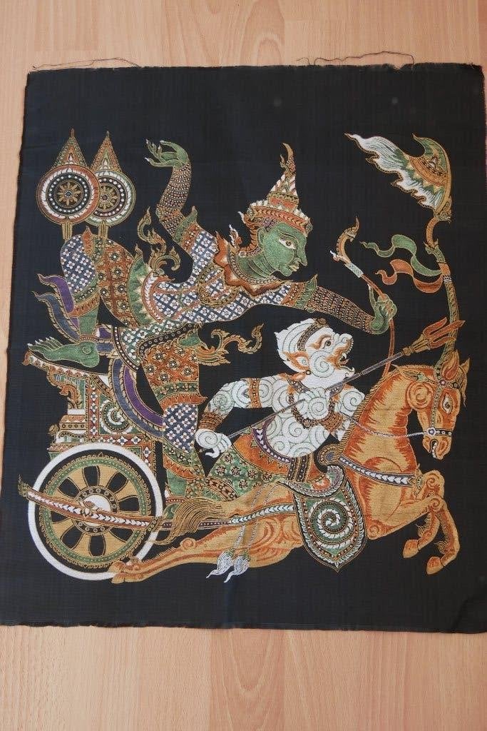 lap van wand tapijt uit Ramayana cultuur - batik, 120 cm of meer, Ophalen of Verzenden, Zo goed als nieuw, Katoen