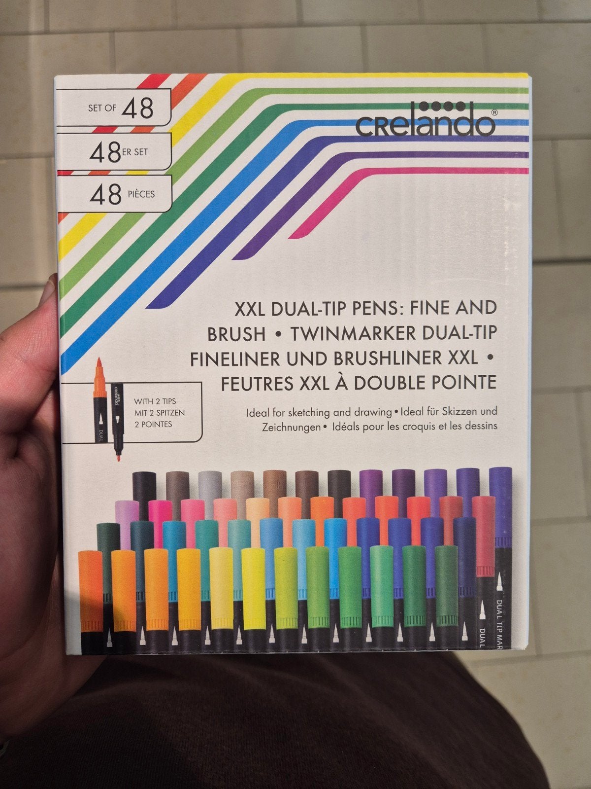 Crelando 48 XXL Twinmarker Dual-Tip Fineliner & Brushliner, Ophalen of Verzenden, Nieuw, Potlood of Stift