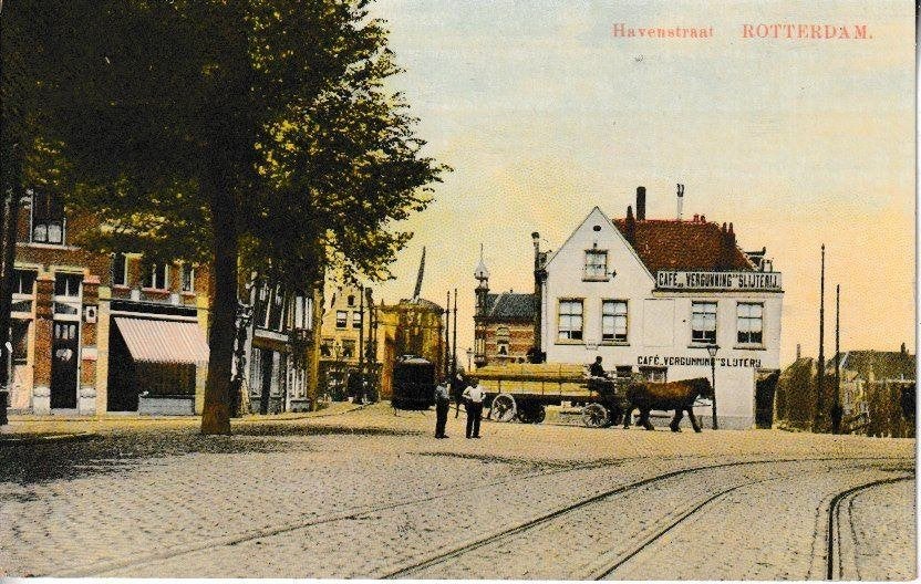 ROTERDAM-RAM in de HAVENSTRAAT bij CAFÉ VERGUNNING SLIJTERIJ, Ophalen of Verzenden, 1920 tot 1940, Ongelopen, Zuid-Holland