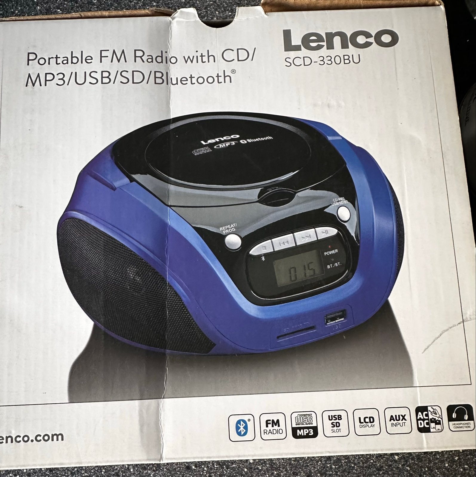 Lenco SCD-330BU Draagbare FM Radio met CD/MP3/USB/SD/Bluetoo, Ophalen, Nieuw, Radio, Met cd-speler