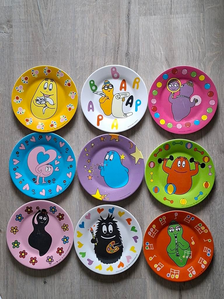 9 melamine ontbijtborden Barbapapa familie - Petit jour, Ophalen of Verzenden, Overige figuren, Gebruikt, Gebruiksvoorwerp