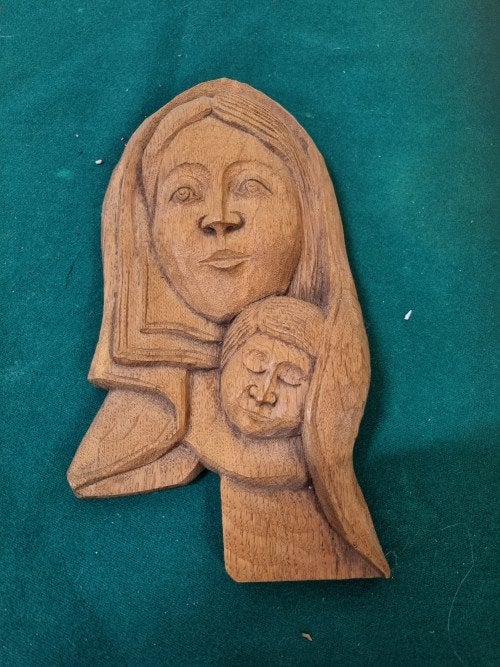 muurhanger maria en jezus hout snijwerk vintage, Huis en Inrichting, Ophalen of Verzenden, 'T Olde Gre-j, Info@toldegrej.nl, Endepoelstraat 20f Didam