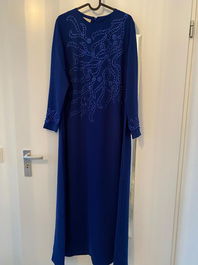 Elegante Gelegenheidsjurk Maat 42 - Kobaltblauw met Parels, Kleding | Dames, Overige typen, Blauw, Maat 42/44 (L), Ophalen of Verzenden