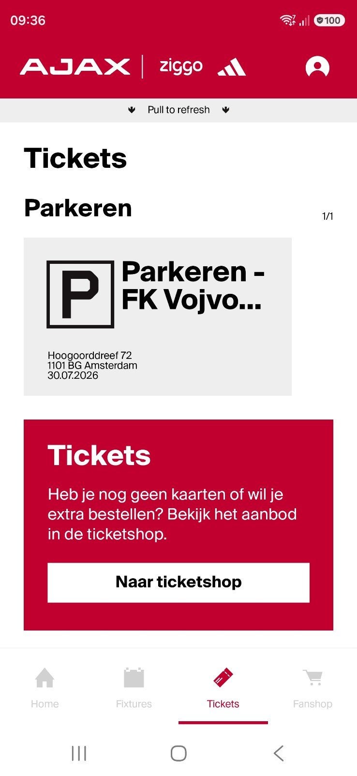 1x parkeer tickets  Ajax-Vojvodina Amstel lll, Drie personen of meer