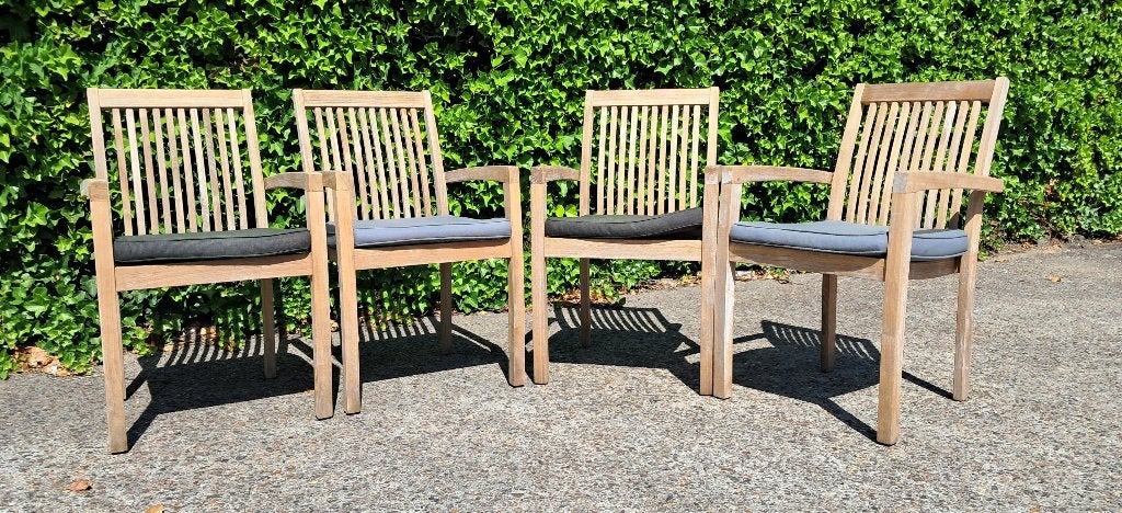 4 Sunyard teak tuinstoelen, stapelbaar, met kussens, Ophalen, Gebruikt