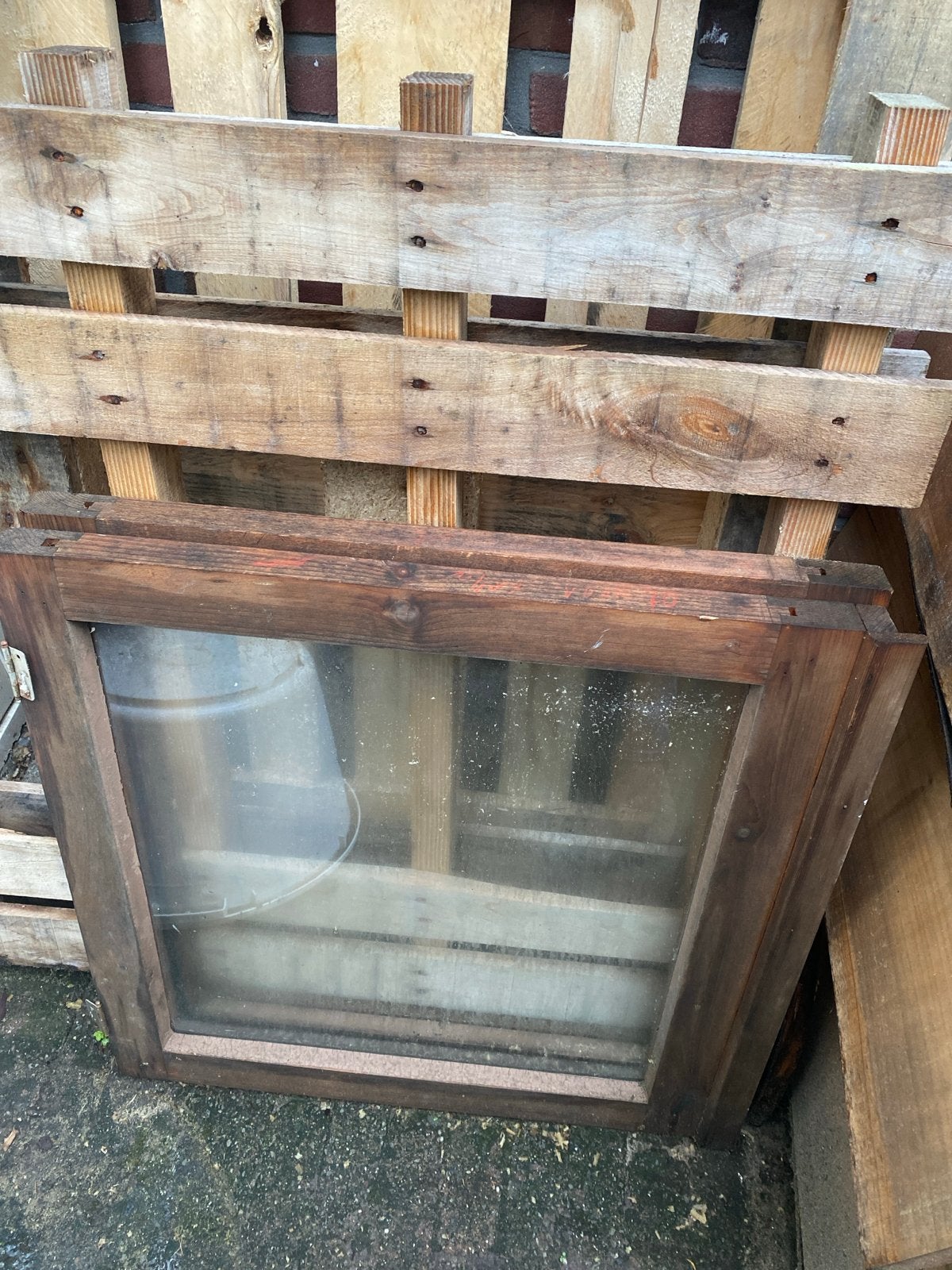 Houten raamkozijn met glas, Ophalen, Gevelraam of Ruit, Gebruikt, Minder dan 80 cm