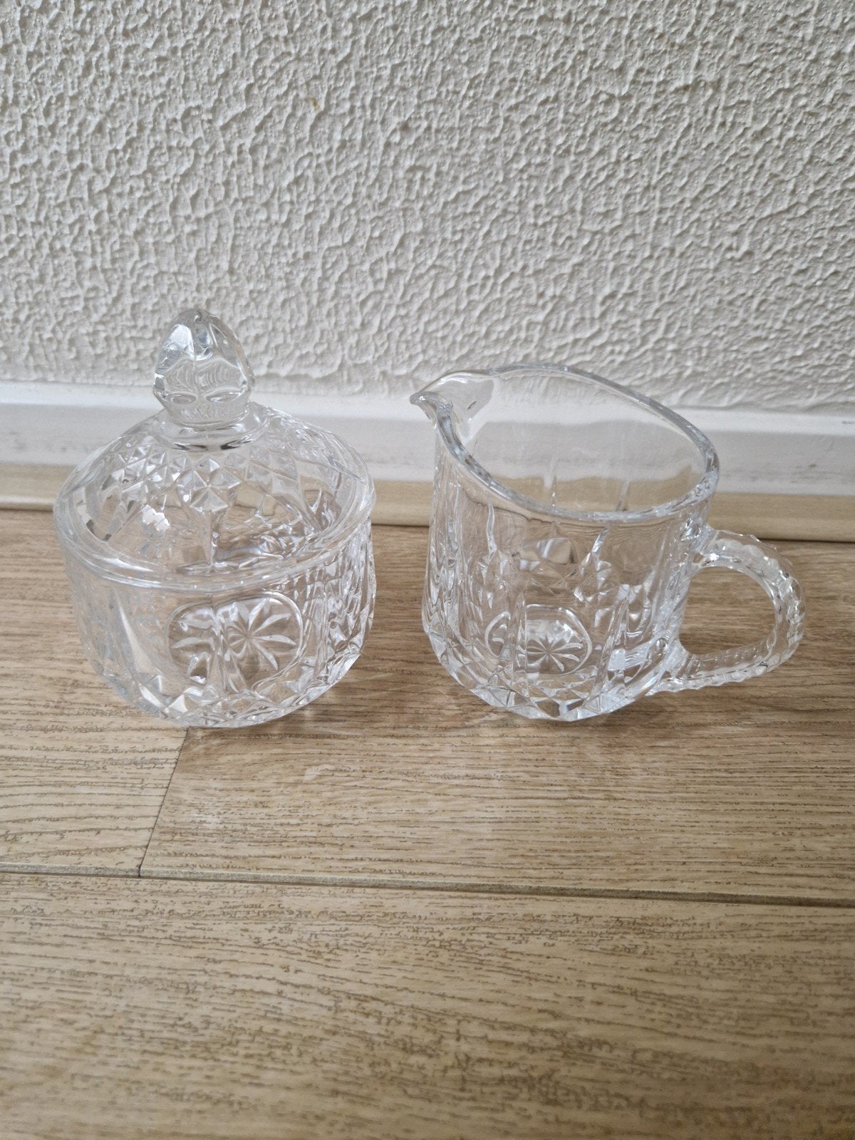 Vintage kristallen suikerpot en melkkan set, Antiek en Kunst, Ophalen of Verzenden