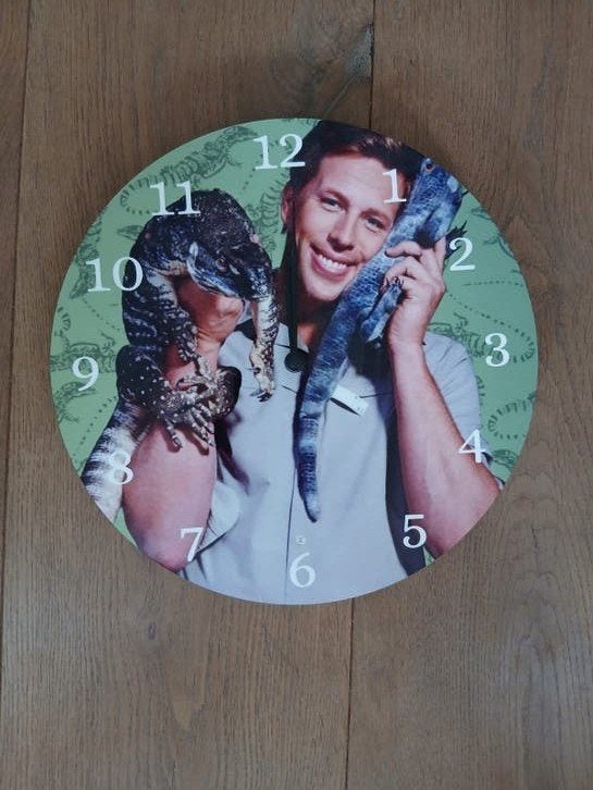 Wandklok met Freek Vonk en reptielen, Ophalen of Verzenden, Gebruikt, Analoog, Wandklok