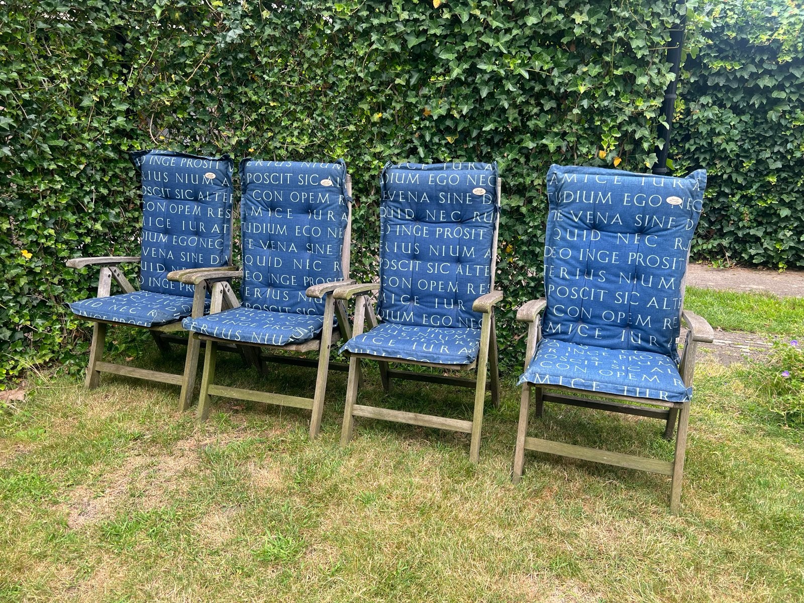 4 Teakhouten tuinstoelen met kussens - Hartman Prestige, Ophalen, Gebruikt, Teakhout, Verstelbaar
