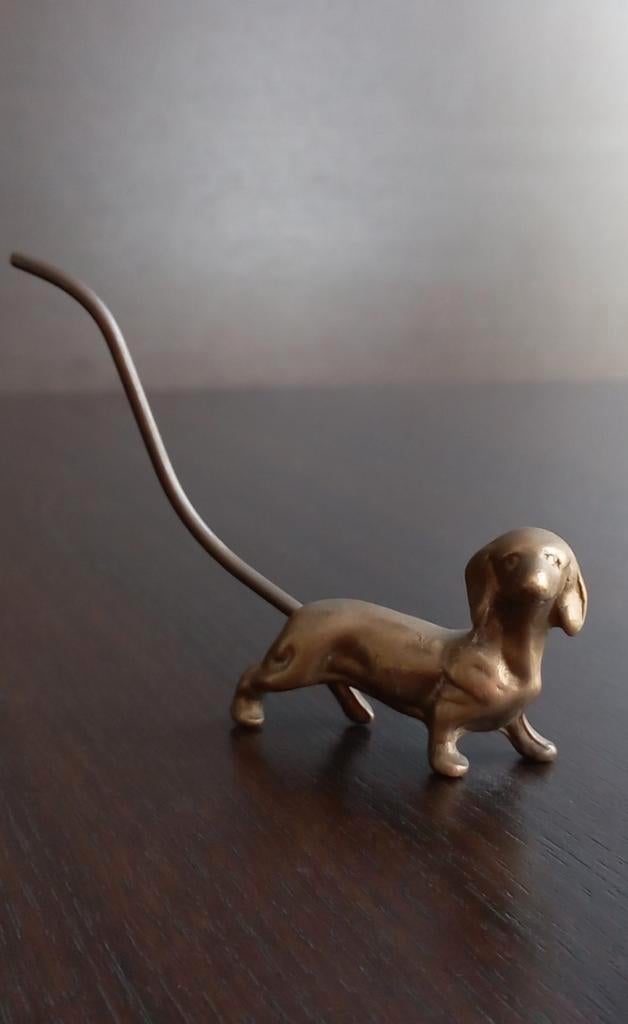 Vintage teckelringhouder uit de jaren 60, bronzen hondenscul, Antiek en Kunst, Antiek | Koper en Brons, Ophalen of Verzenden, Brons