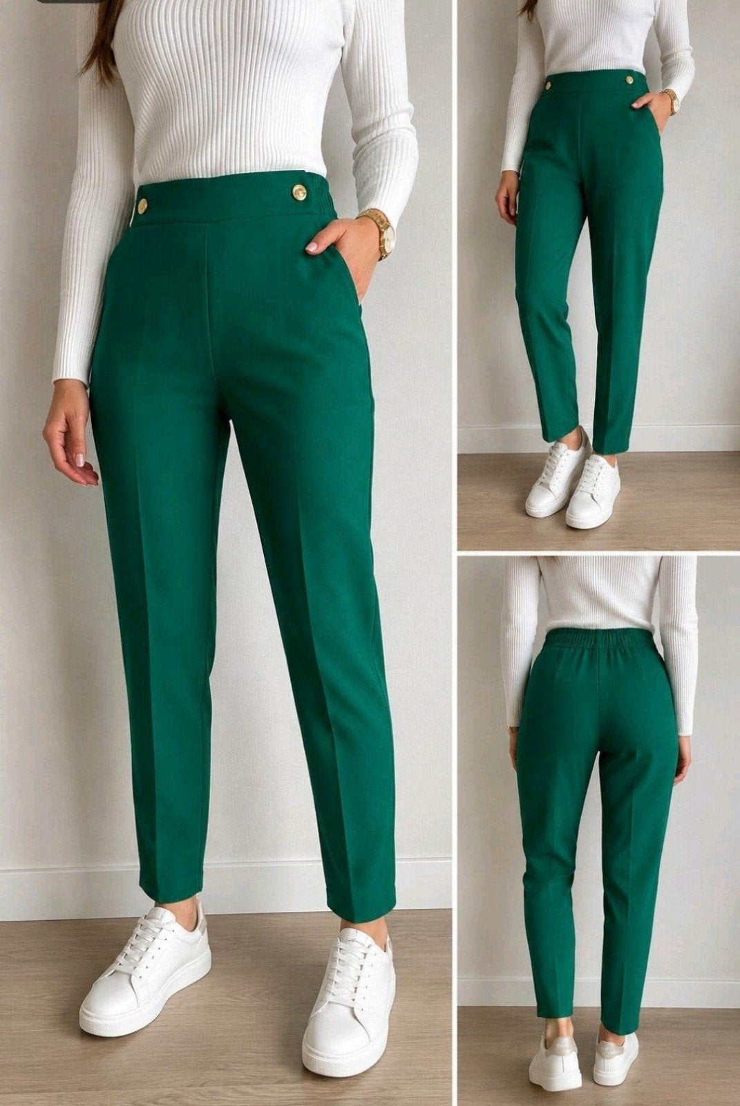 Zara groene pantalon maat S met gouden knopen, Kleding | Dames, Zara, Ophalen of Verzenden, Maat 36 (S), Lang