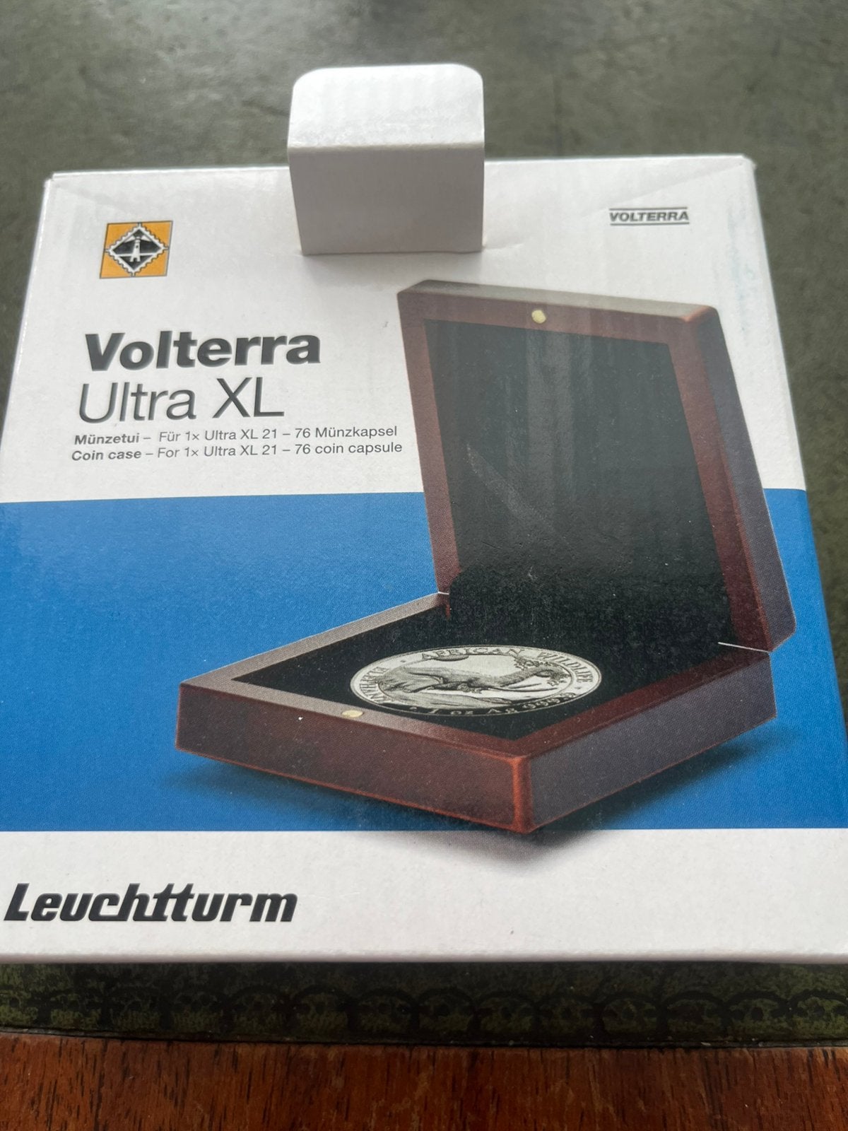 Leuchtturm Houten Box voor 1 munt 62/76mm, Ophalen of Verzenden, Zilver