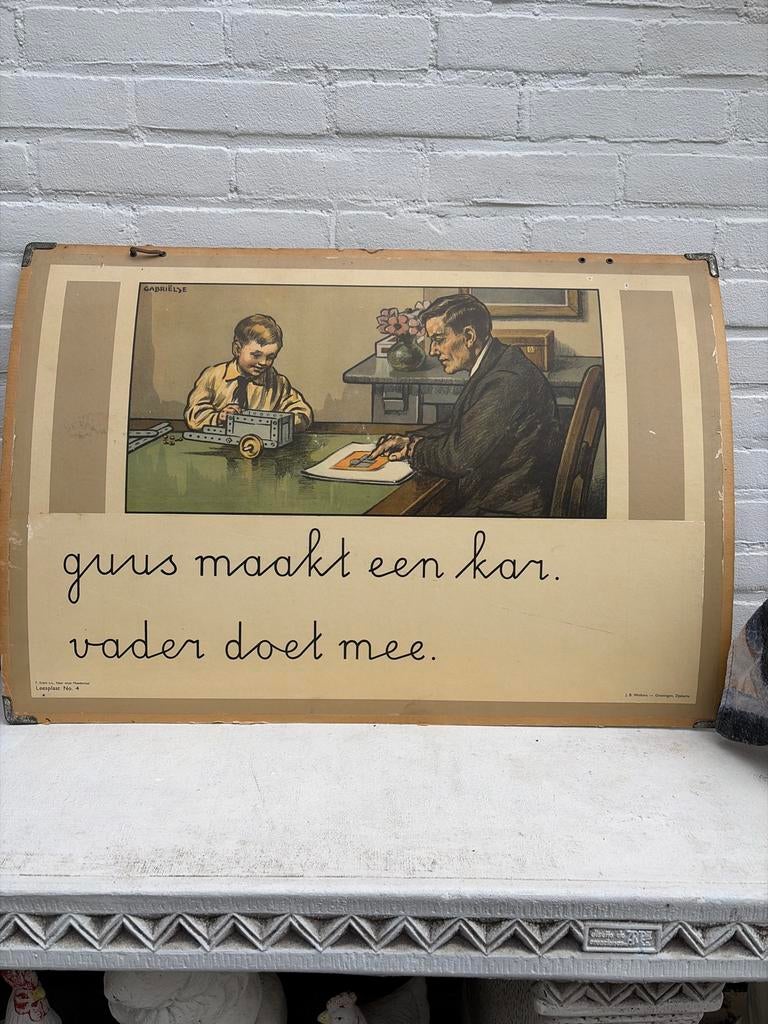 Vintage Schoolplaat: Guus maakt een kar - Gabriëlse, Ophalen, Zo goed als nieuw, Voor 1940, Prent