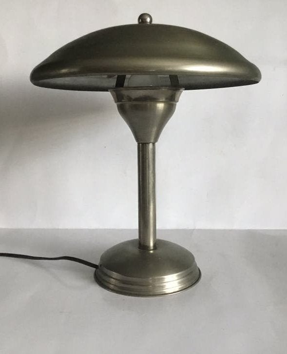 Art Deco of vroege Bauhaus stijl paddenstoel lamp jaren 30, Ophalen, Gebruikt, Metaal, Minder dan 50 cm