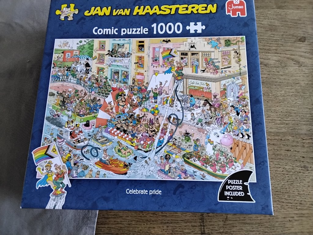 Jan van Haasteren puzzel 1000 stukjes Celebrate pride, Ophalen of Verzenden, 500 t/m 1500 stukjes, Zo goed als nieuw, Legpuzzel