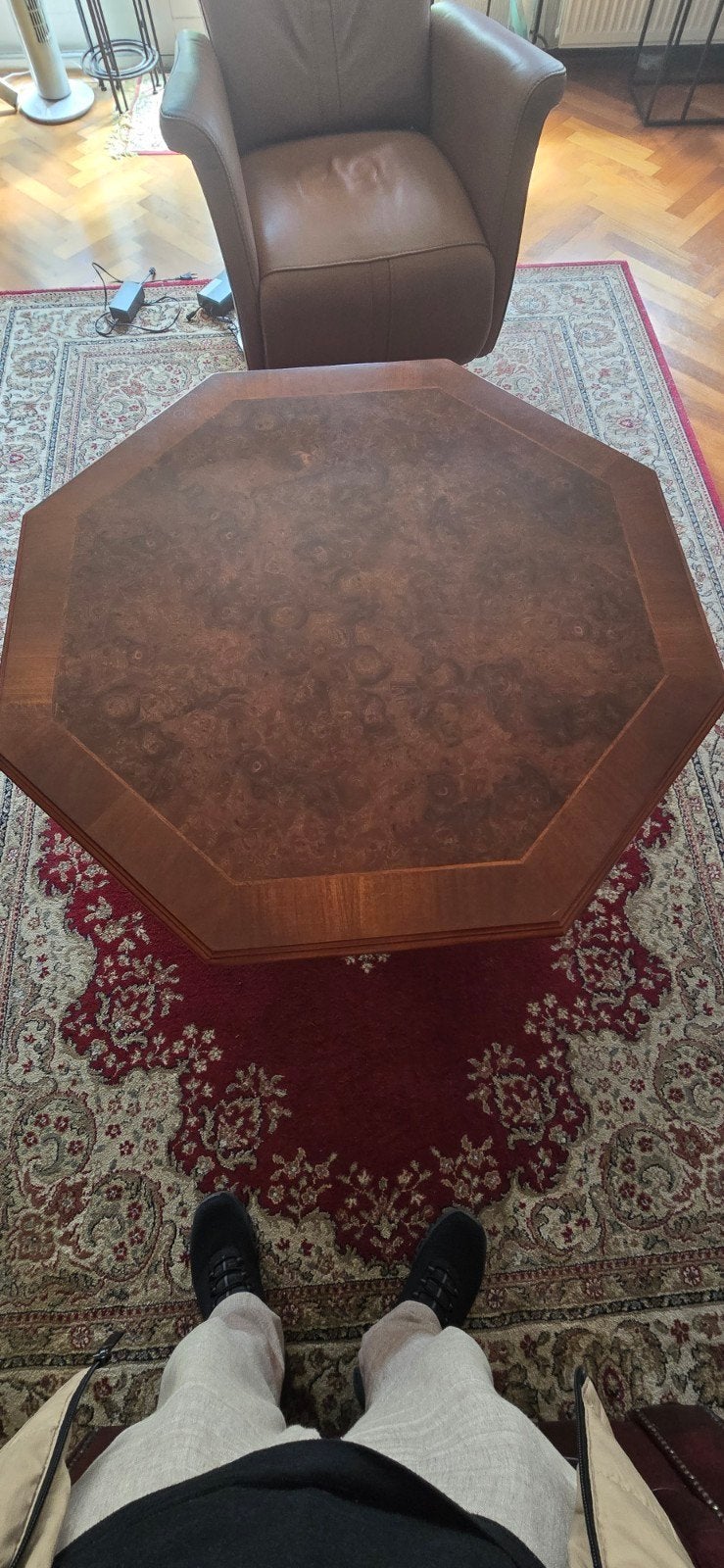 Antieke achthoekige salontafel met lade, Ophalen