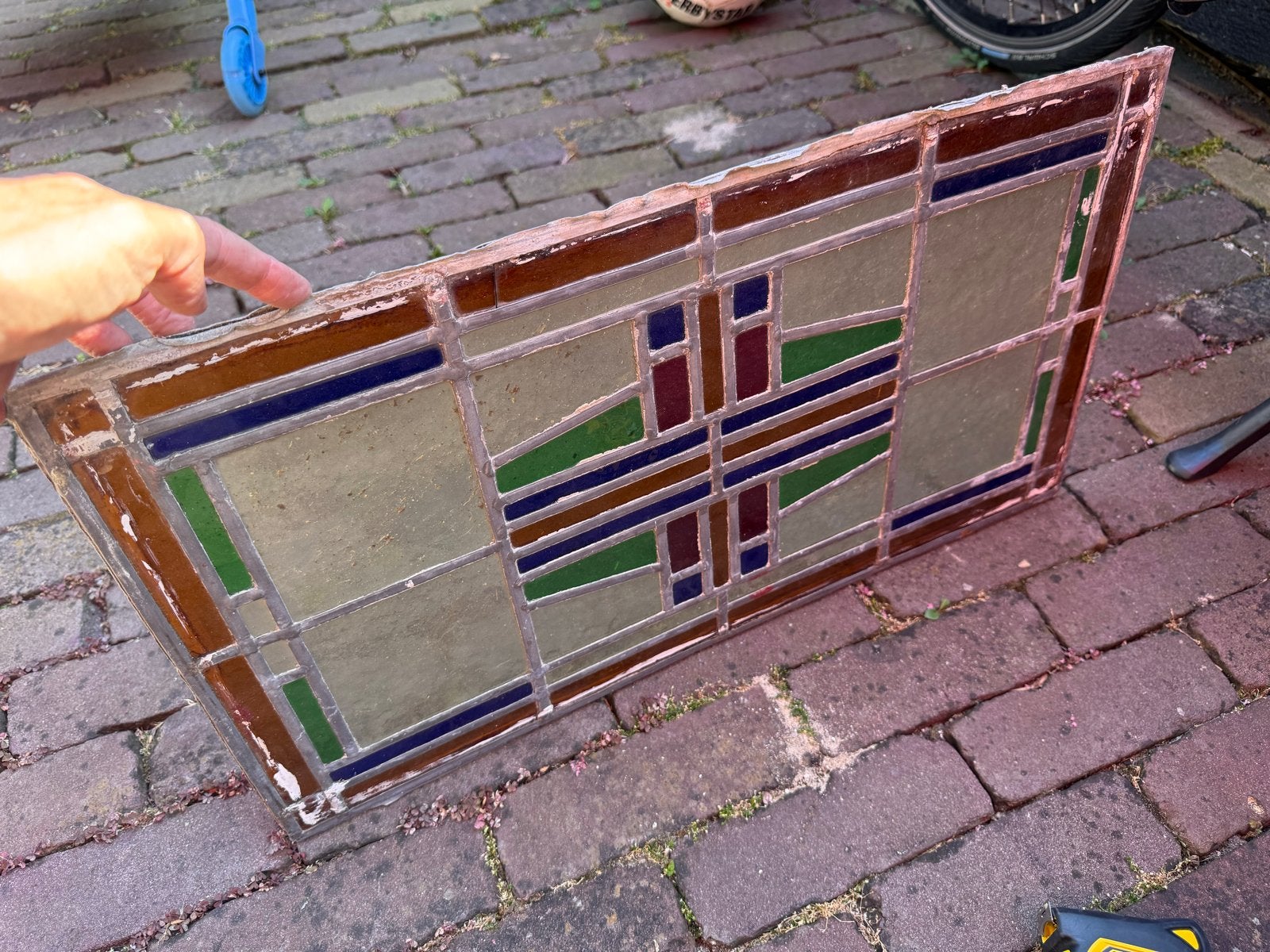 Glas in lood gekleurd raam - 33 x 59,5 cm, Ophalen, Gevelraam of Ruit, Gebruikt, Minder dan 80 cm