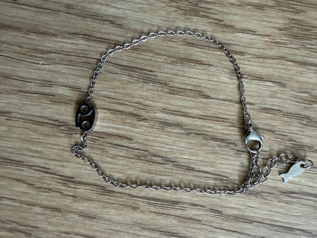 Armbandje zilverkleurig met sterrenbeeld Kreeft (Cancer), Ophalen of Verzenden, Nieuw, Zilver, Staal