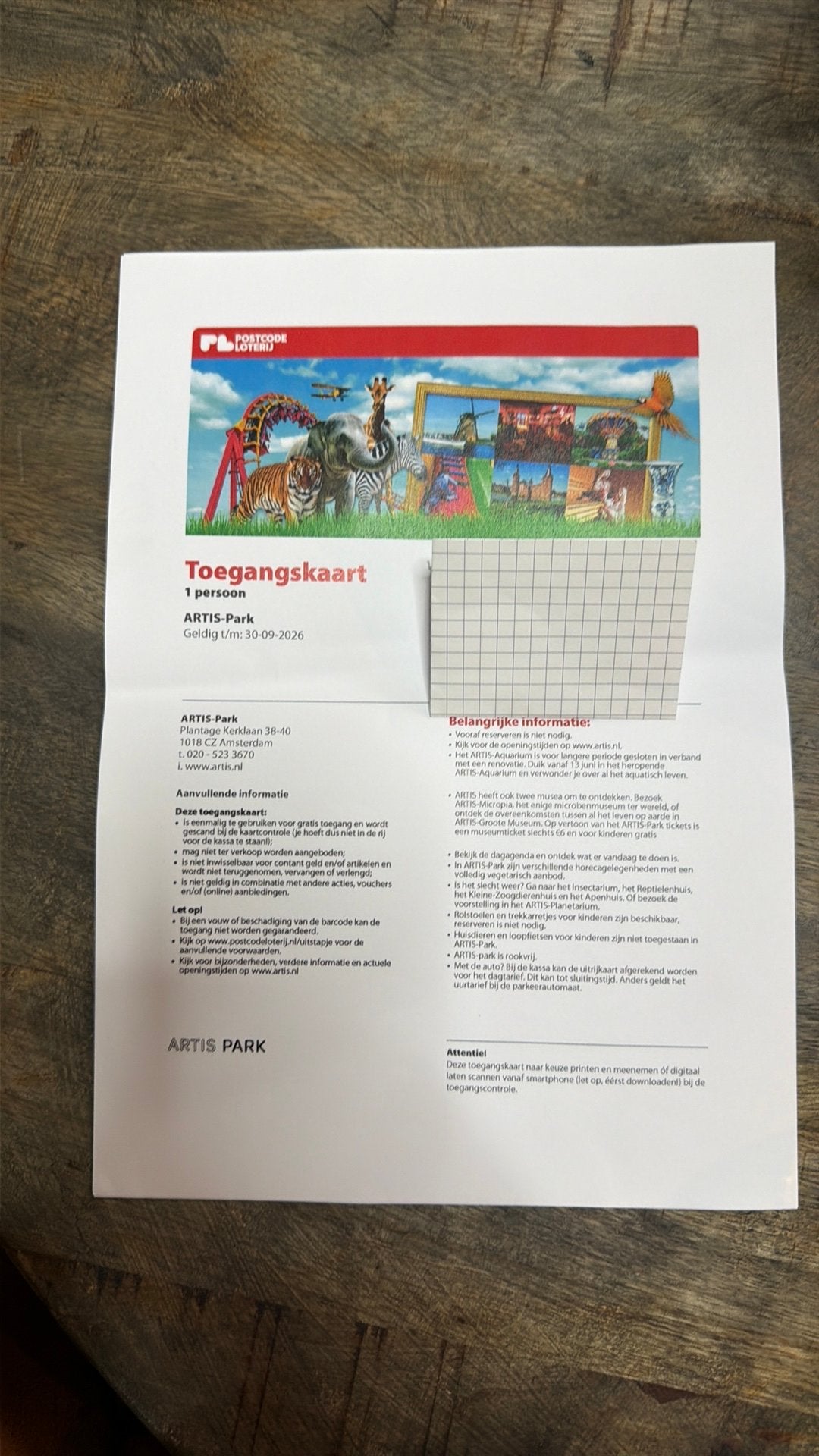 Artis-Park Amsterdam 5 kaartjes, Twee personen, Ticket of Toegangskaart