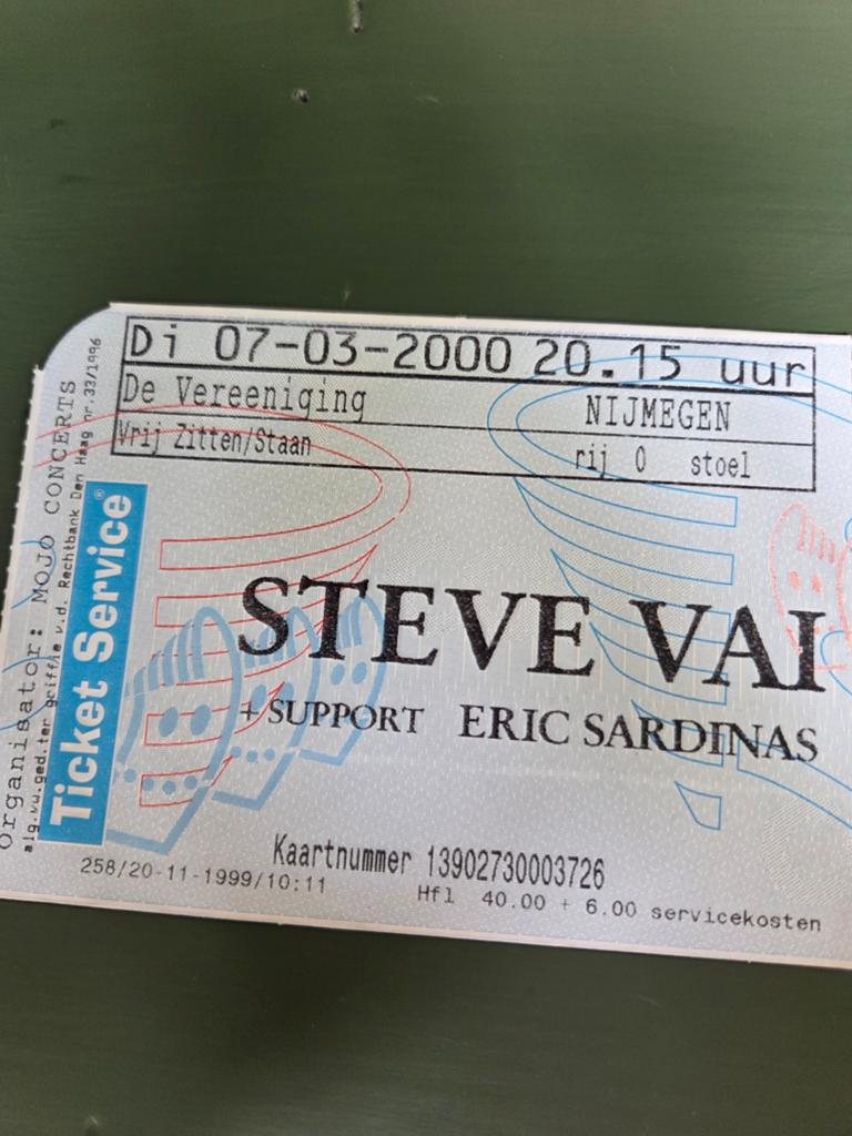 Concertkaart Steve Vai Vereeniging Nijmegen 2000, Ophalen of Verzenden, Zo goed als nieuw, Overige typen