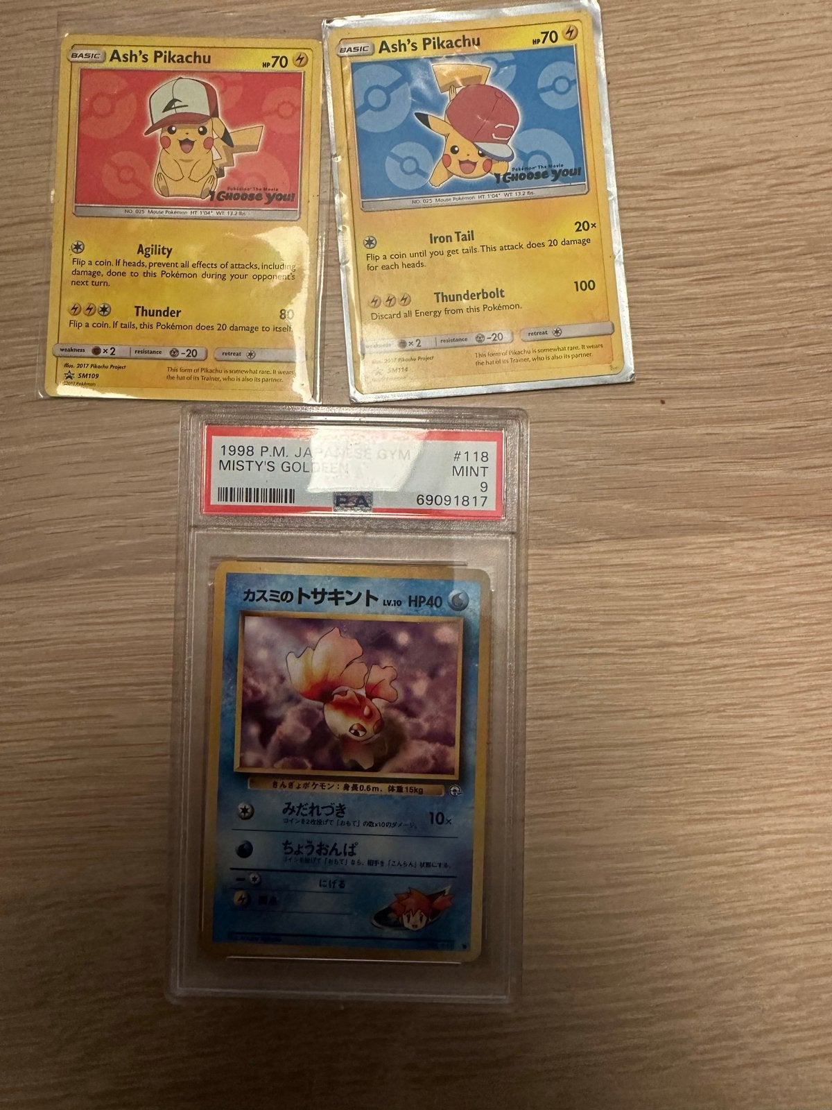 Pokémon Kaarten: Ash's Pikachu & Misty's Goldeen PSA 9, Ophalen of Verzenden, Zo goed als nieuw, Meerdere kaarten