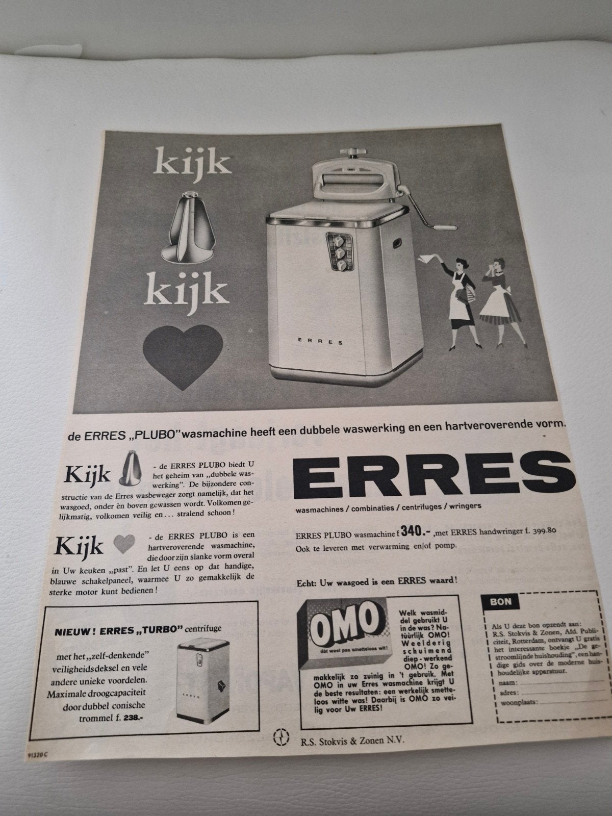 08 Vintage Erres Plubo Wasmachine Advertentie (32x24 cm), Ophalen of Verzenden