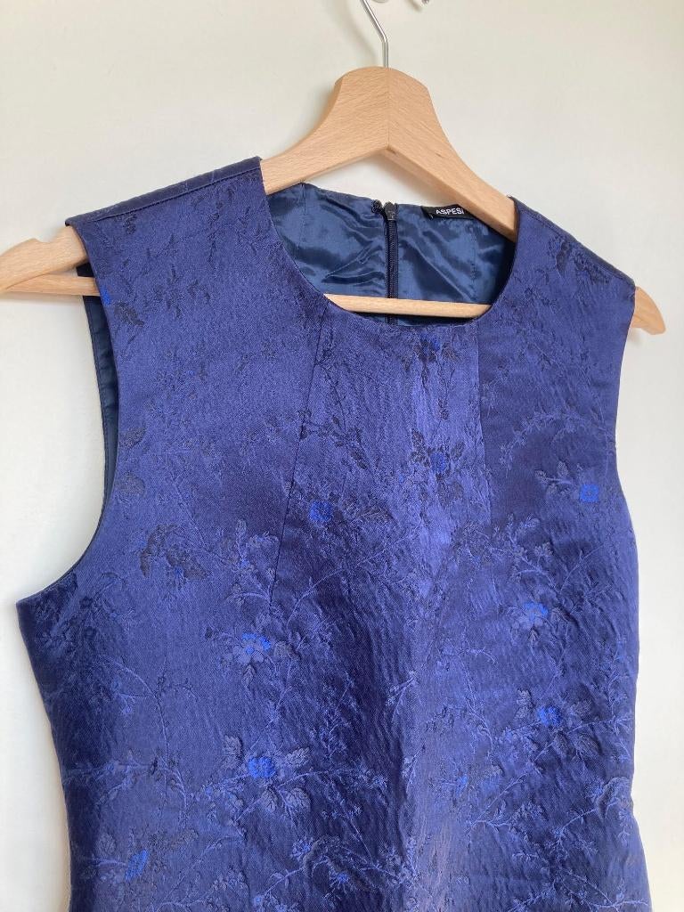 Aspesi donkerblauwe getailleerde kantoor jurk zijde 40, Maat 38/40 (M), Aspesi, Blauw, Ophalen of Verzenden