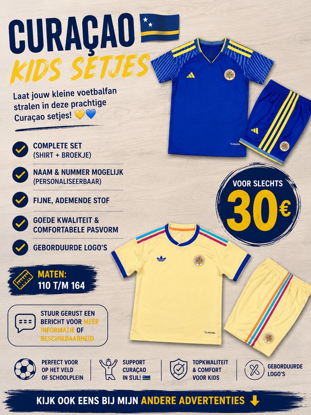 Curaçao🇨🇼 - Kinder tenue - 🇨🇼wk 2026, Maat XS of kleiner, Ophalen of Verzenden, Nieuw, Shirt